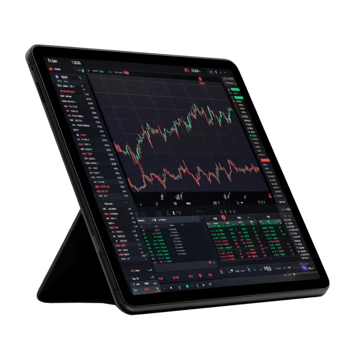 Tablet mostrando un panel de trading de acciones
