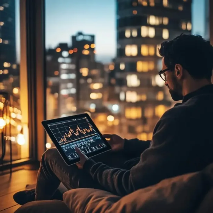 Trader trabajando de noche